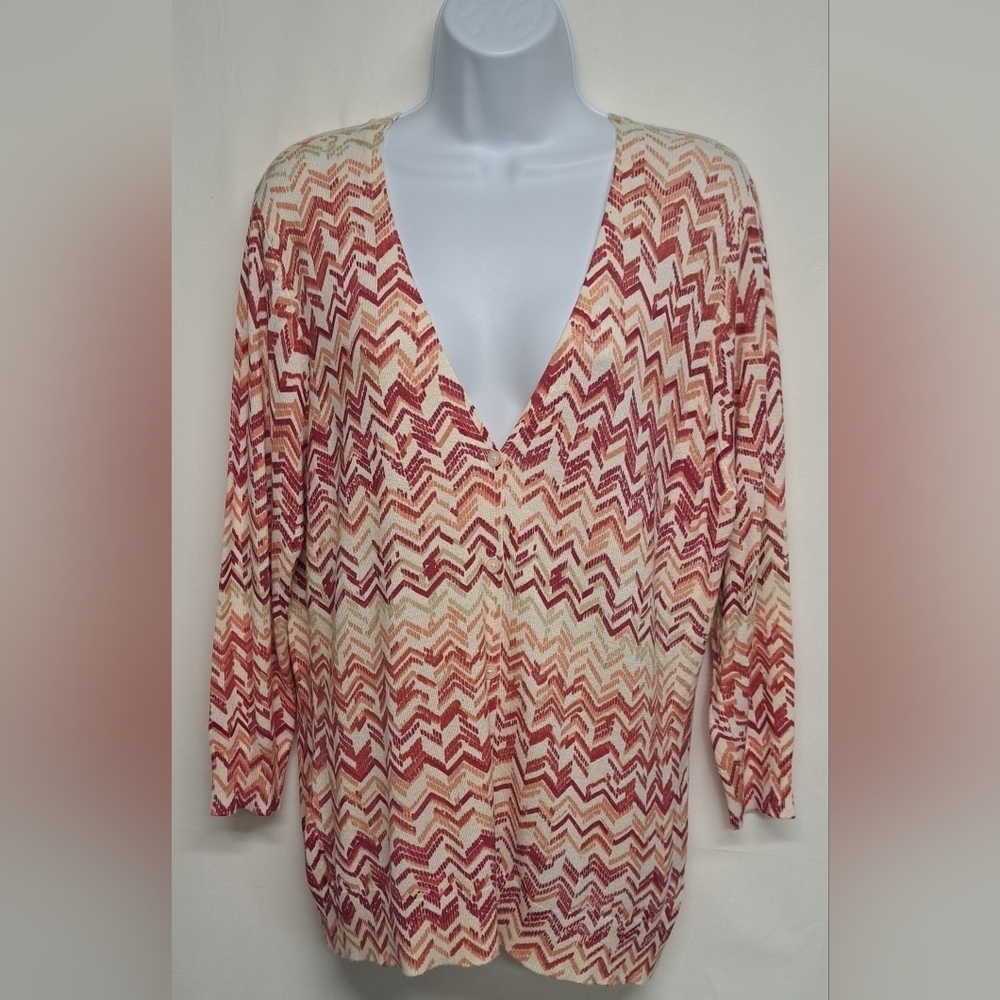 Roy & Ali L Cardigan Sweater 3/4 Sleeve  Button Down V Neck